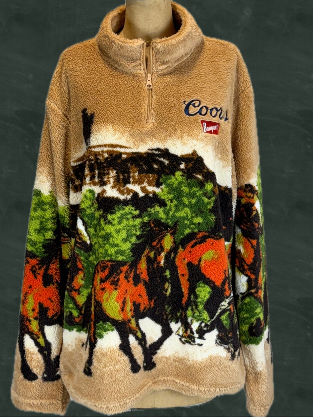 Coors Banquet horses mountain landscape  fleece sweatshirt pullover quarter zip